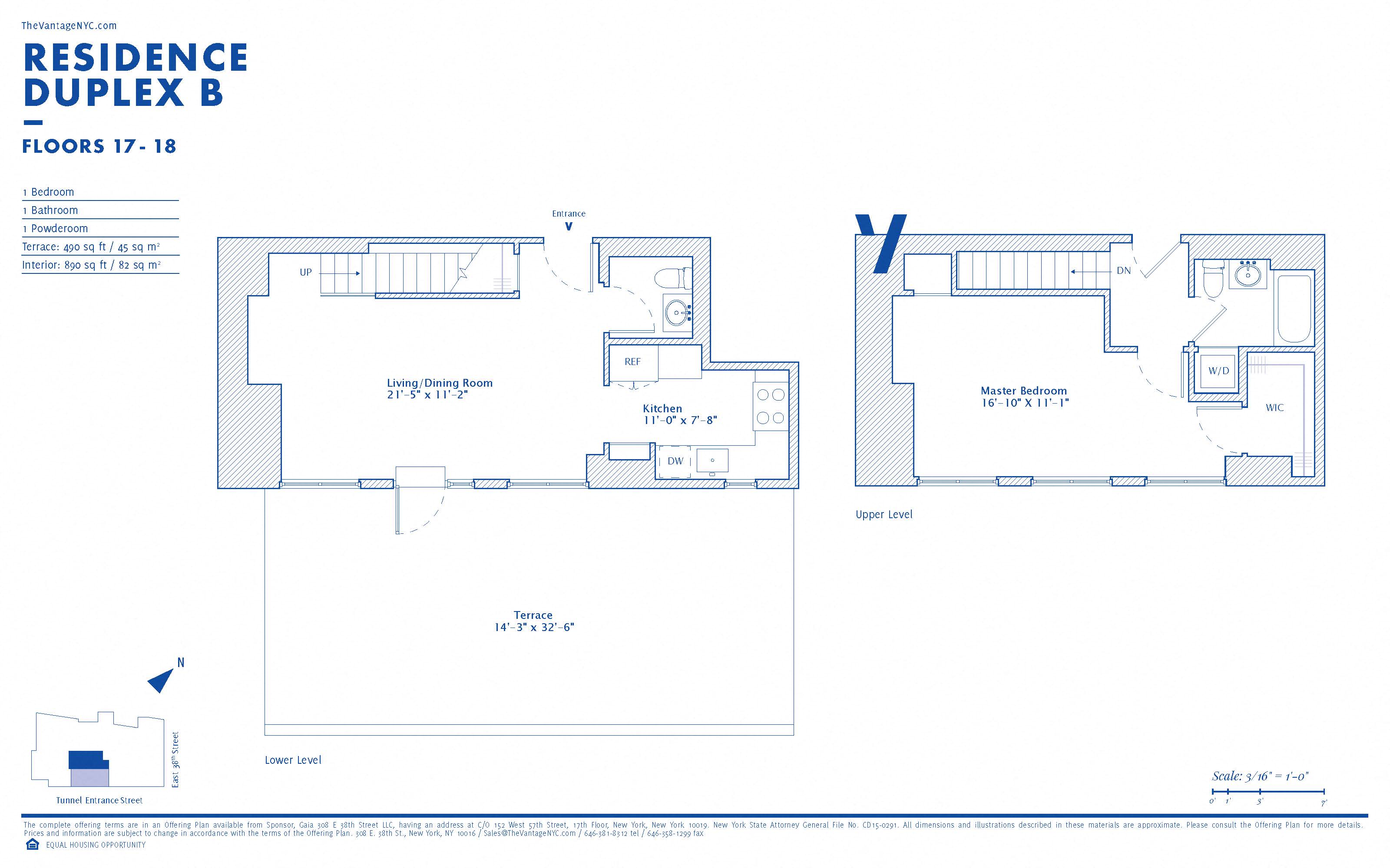 Floor plan for 1 bed, 1.5 baths, 900 sqft